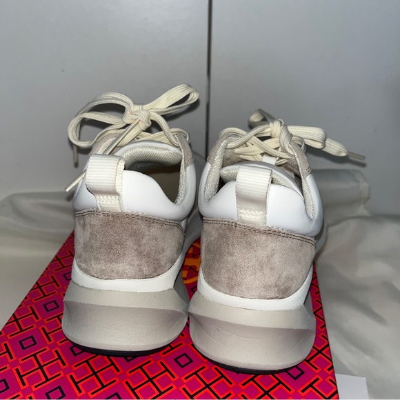 Tory Burch Leather and Suede Logo Sneakers - Picture 9 of 11